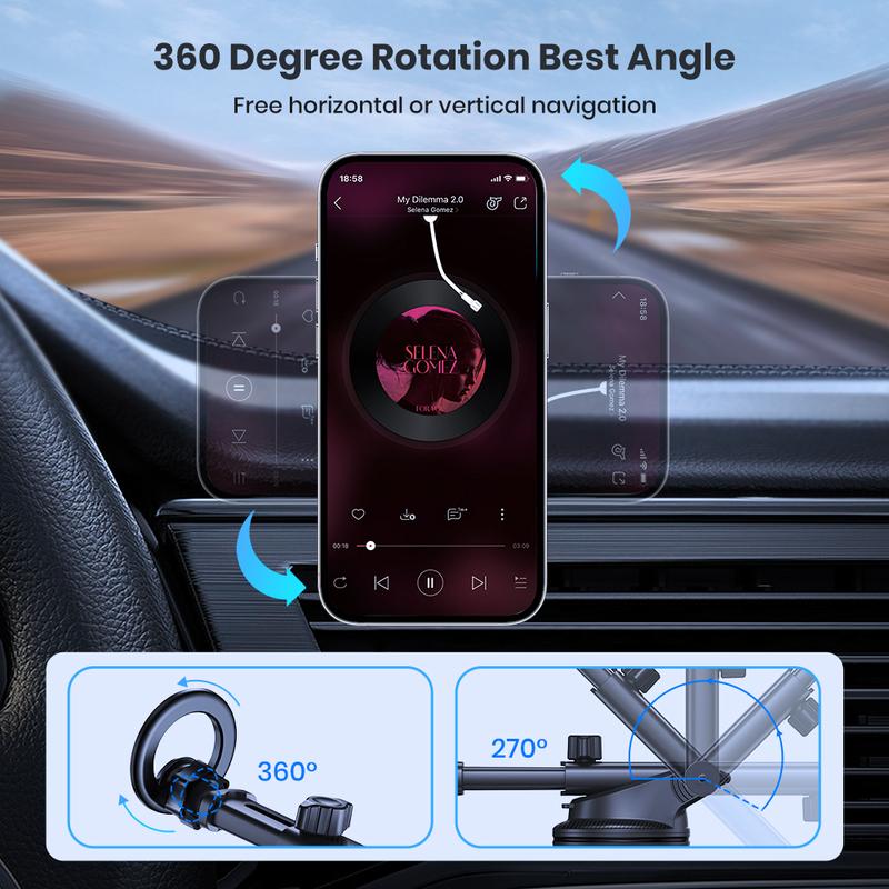 TOPK D52N for Magsafe Car Phone Mount Holder [20 Strong Magnet] Car Phone Mount for Dashboard and Windshield Compatible with iPhone 15 14 13 Pro Plus Max Mini Mag Safe Case Accessories Smartphone Cellphone Stand degree rotatable car phone holder