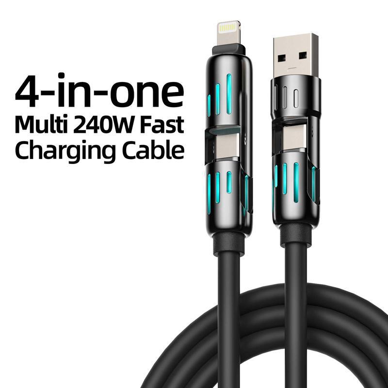 Yuanmi 4-in-1 Multi USB ChargingCable with USBA,Type C, Lightning -MAX 240W Fast Charging &Data Syncfor iPhone 16 15, iPad Pro, Samsung&Laptops