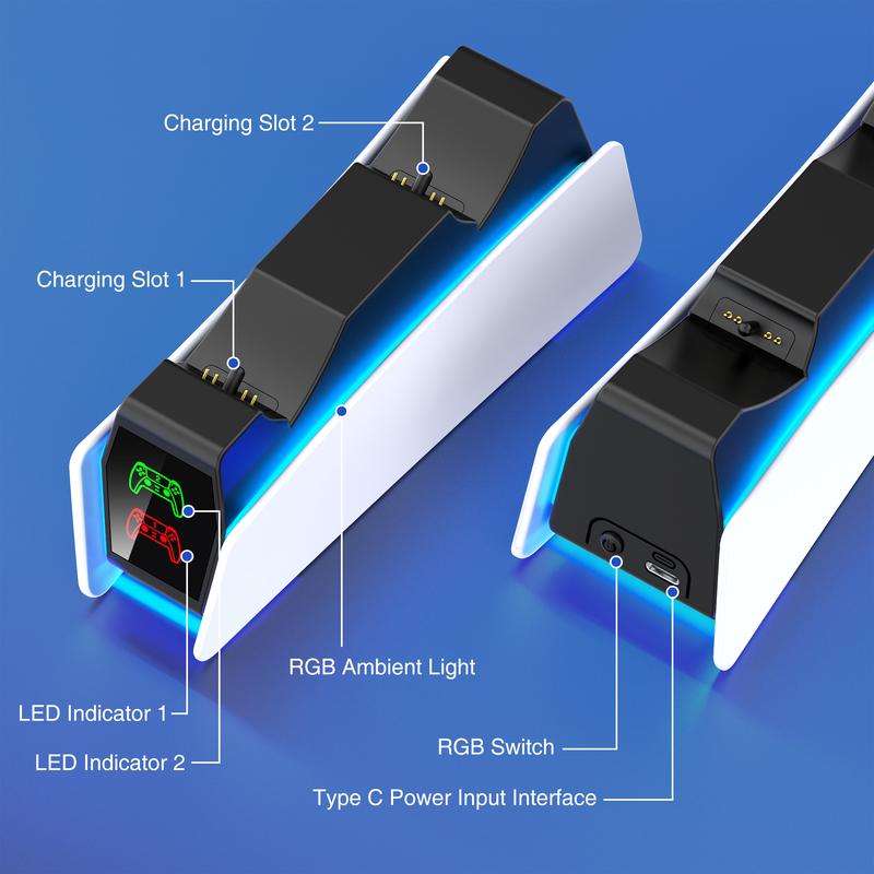 PS5 Controller Charger Station for Playstation 5 Dualsense Controllers with LED Light Dual Stand Charger Dock, PS5 Controller Charging Station Accessories for Playstation 5 Faceplates DualSense Edge