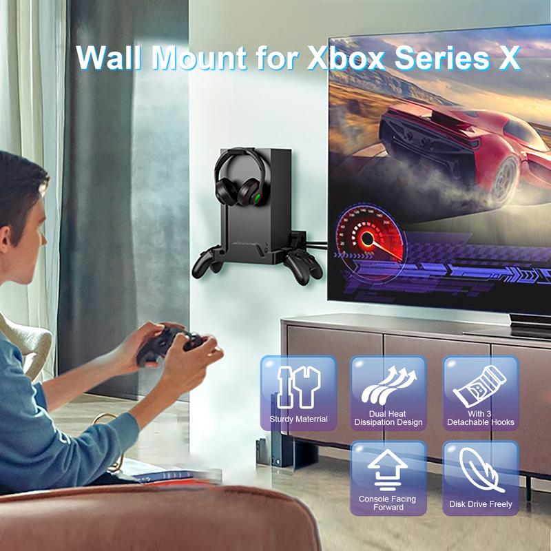 Wiilkac Wall Mount for Xbox Series X with 2 Controller Holders and 1 Headset Stand, Wall Mount Kit for Xbox Series X Accessories