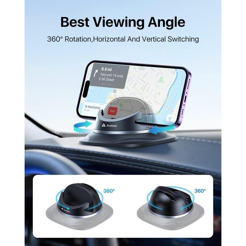 andobil Newest Car Phone Holder Mount, Stable & Silicone Phone Mount for Car, 360°Rotatable Dashboard Cell Phone Holder, Car Phone Stand Compatible with iPhone 16 Pro Max 15 14 13 12, Samsung S24 S23