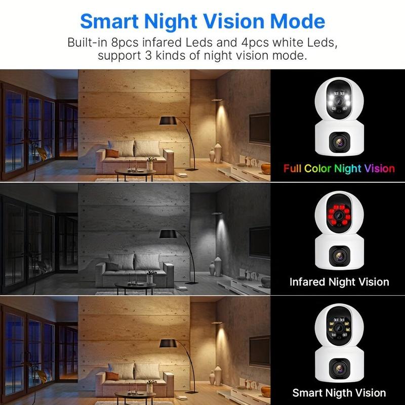 2K 360° Panoramic Dual-lens Indoor Security Camera, Smart 2.4G WiFi Camera with Night Vision, Motion-Detection & Two-way Audio Security Camera