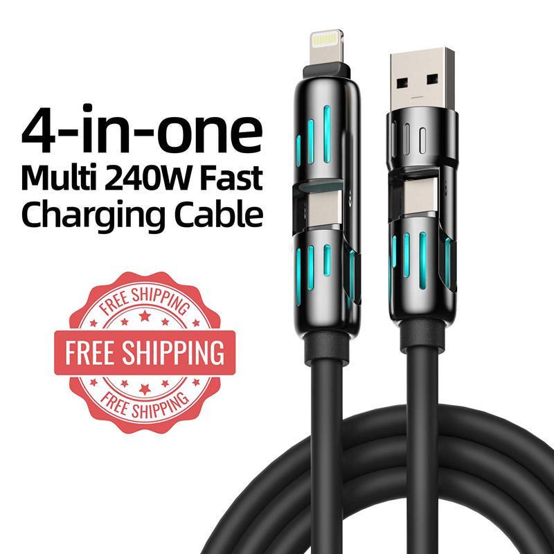 Yuanmi 4-in-1 Multi USB ChargingCable with USBA,Type C, Lightning -MAX 240W Fast Charging &Data Syncfor iPhone 16 15, iPad Pro, Samsung&Laptops