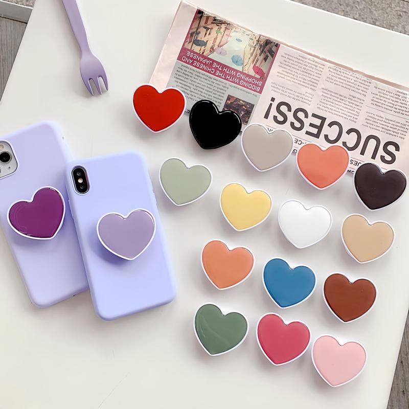 Cute Heart Shaped Phone Back Holder, Foldable Solid Color Heart Shape Phone Grip Kickstand, Phone Accessories for iPhone & Android