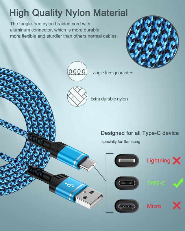 2-Pack USB A to USB C Cable, 6FT Fast Charging Nylon Braided Charger Cord, Type C Charger Cable for iPhone 16 16Pro 15 15Pro, Samsung Galaxy S24 S23 S22, Google Pixel 8 8Pro Device Smartphone data cable Cellphone Electronic Mobile Durable fast charger