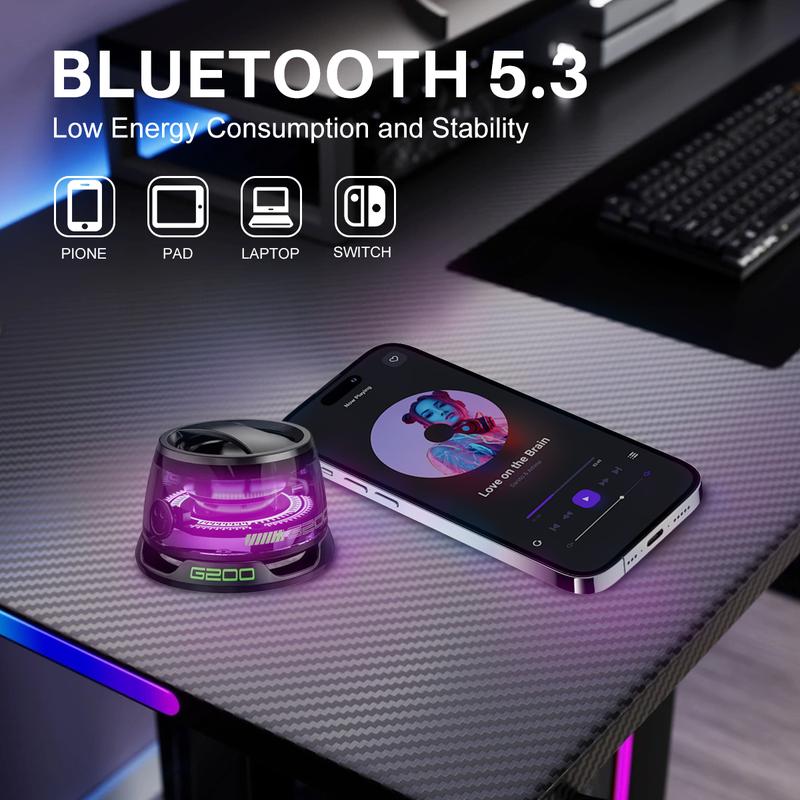 G200 Magnetic Bluetooth Speaker,5W Mini Speakers Wireless with Bluetooth 5.3,RGB Light,Game Mode,7H Playtime,Portable Phone Stand for iPhone,Travel,Golf Cart,Christmas Gift- Black Purple