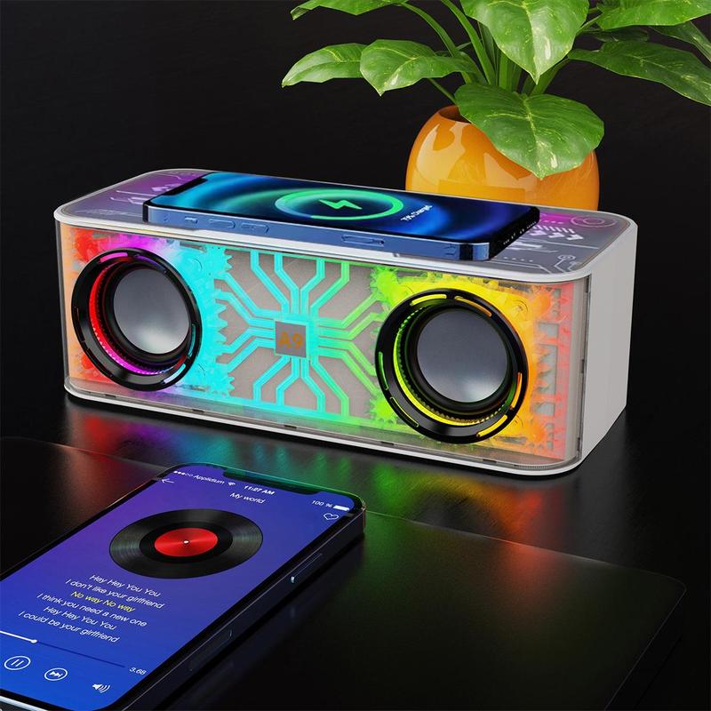 Creative Wireless Charging BT Speaker, Transparent Colorful Light Desktop Speaker With Wireless Charging Function for Home Office