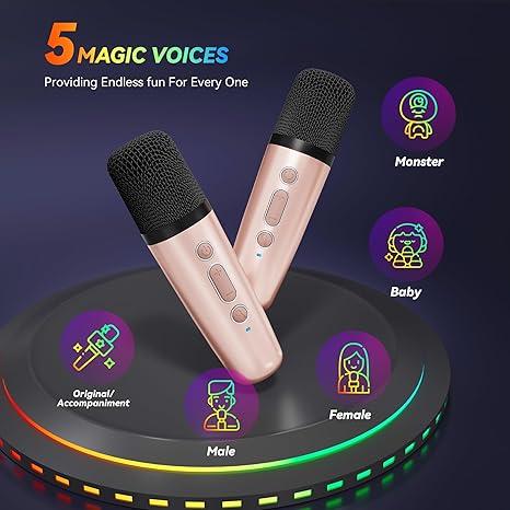 Karaoke Machine,Portable Bluetooth Mini Karaoke Microphone Singing Speaker with 2 Wireless Mic and Light,Toys for All Smartphones,Birthday,Party,Gifts