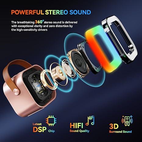 Karaoke Machine,Portable Bluetooth Mini Karaoke Microphone Singing Speaker with 2 Wireless Mic and Light,Toys for All Smartphones,Birthday,Party,Gifts