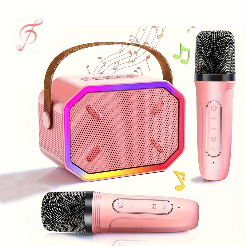 Karaoke Machine,Portable Bluetooth Mini Karaoke Microphone Singing Speaker with 2 Wireless Mic and Light,Toys for All Smartphones,Birthday,Party,Gifts