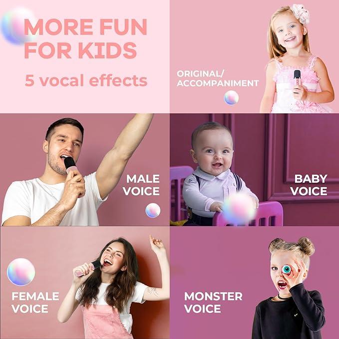 Karaoke Machine,Portable Bluetooth Mini Karaoke Microphone Singing Speaker with 2 Wireless Mic and Light,Toys for All Smartphones,Birthday,Party,Gifts