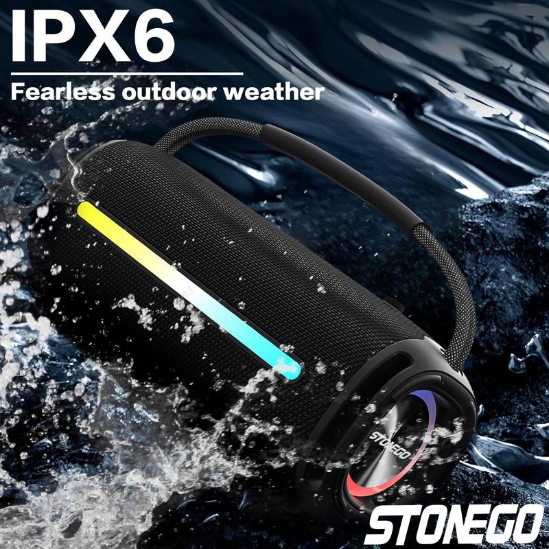 STONEGO Portable Wireless Speaker, USB-C Rechargeable Waterproof Speaker with Radio Mode, Wireless RGB Glowing Speaker for Home & Outdoor Use