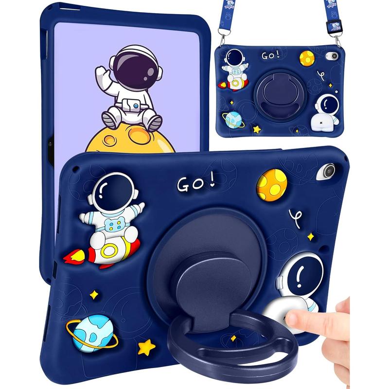 for iPad 10th Generation Case 10.9 Inch Boys Cute Astronaut Cover Kawaii 3D Cartoon Spacemen Cool Funny with  Handle Stand + Strap Soft Silicone Funda for Apple iPad 10th Gen Cases