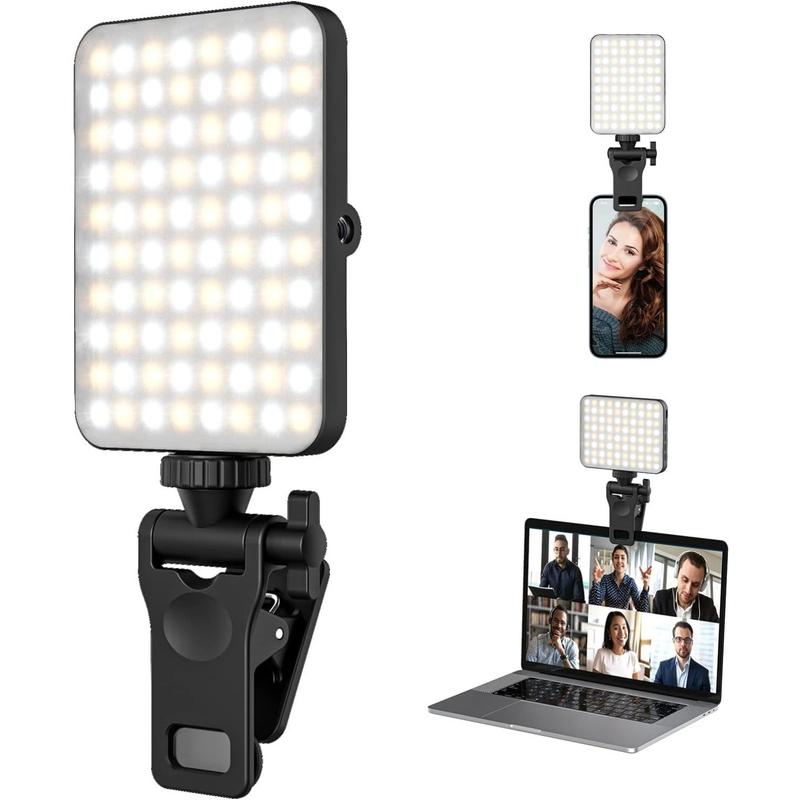 Rechargeable Selfie Light and Phone Light Clip for iPhone - Brightness Adjustable Cell Phone LED Light, Perfect for Selfies, Makeup, Tik Tok, Live Broadcasting and Video Conferencing Black Clip-on Camera Phone Smartphone phone light light clip