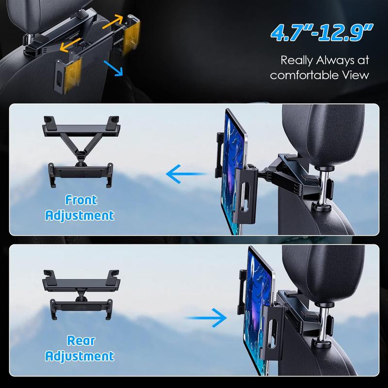 Seat Headrest Tablet Stand Mount Cradle for Rear Passengers, Car Tablet Holder Compatible with All Tables Size 4.7