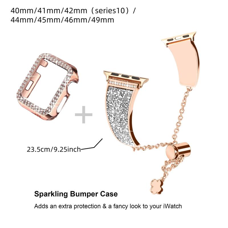 Fashion Watch Band for Apple Watch (Band Only), Rhinestone Decor Watch Band for iWatch Series 10 9 8 7 SE 6 5 3, Smart Watch Accessories