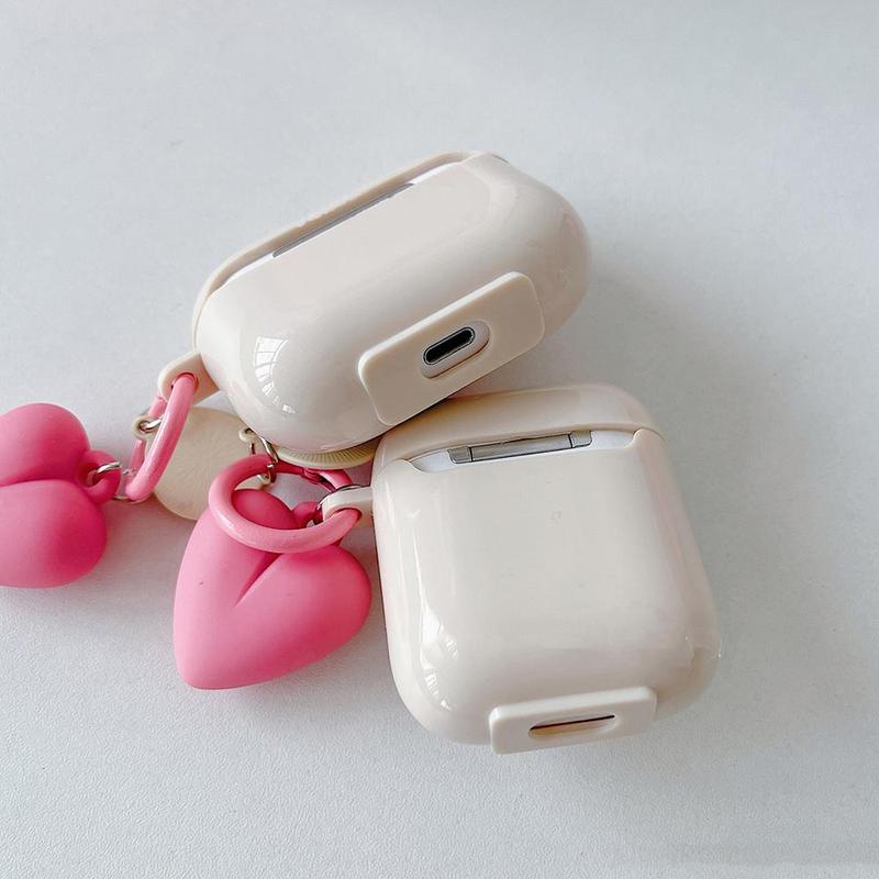 Cute 3D Heart Shaped Silicone Earphone Case with Keychain, 1 Count Creative Design Earphone Case for AirPods 1 2 Pro 3, Earphone Accessories for Women