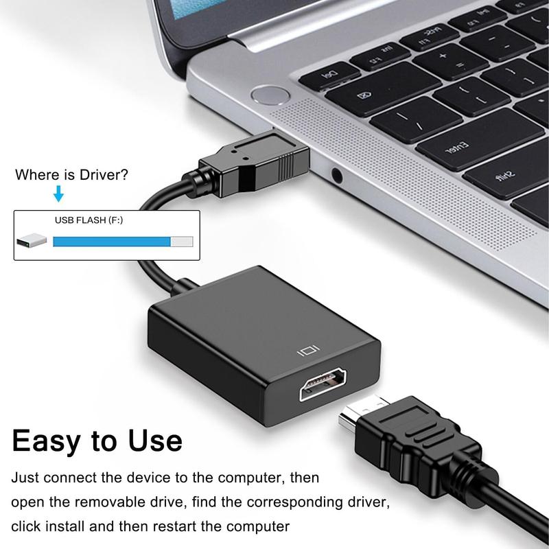 USB to HDMI Adapter with 6FT HDMI to HDMI , USB 3.0 to HDMI Full 1080P Video Audio Converter for PC, Laptop to Monitor, Support Windows XP 7 8 8.1 10 11