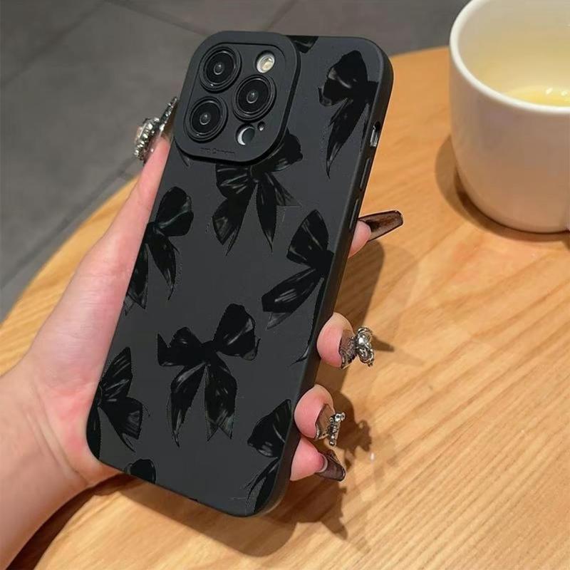 Bow Decor Phone Case, Full Coverage Lens Phone Protective Cover, Phone Accessories Compatible with iPhone 11 12 13 14 15 Pro Max