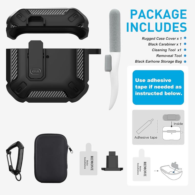 for AirPods 4 Case with Lock, AirPods 4th Generation Case Cover with Cleaner Kit Shockproof AirPods Gen 4 Protective Case with Keychain Compatible with Apple AirPods 4th Generation , Black