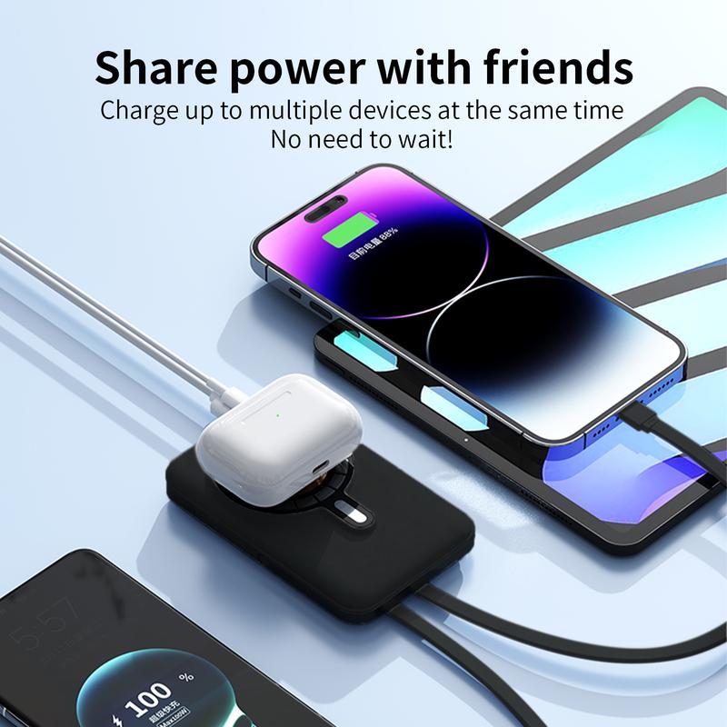 Magnetic  Wireless Portable Charger 10000mAh, with Built-in 3 Cables LED Display,Mag-Safe Battery Pack with Stand 22.5W PD Fast Charging for iPhone 15 14 13 12 Pro Mini Pro Max (Black) Android Devices