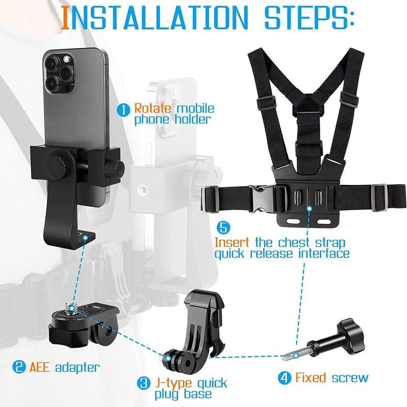 Outdoor Cycling Mobile Phone Chest Mount Harness Strap Holder, Phone Chest Mount Harness Strap Bracket, Universal Cell Phone Chest Mount for Outdoor Sports