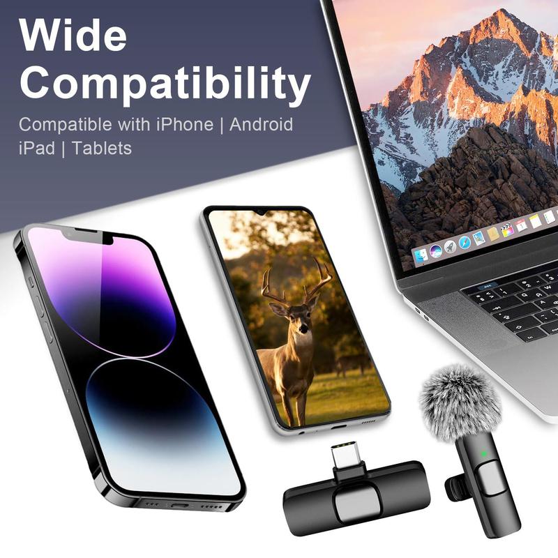 Christmas Wireless Lavalier Microphone,Cordless Omnidirectional Condenser Recording Mic , Rechargeable Microphone,  for Video Recording, Teaching, Interviews Christmas Audio Charging Cable Usb Smartphone Wireless Lavalier Lapel Microphone