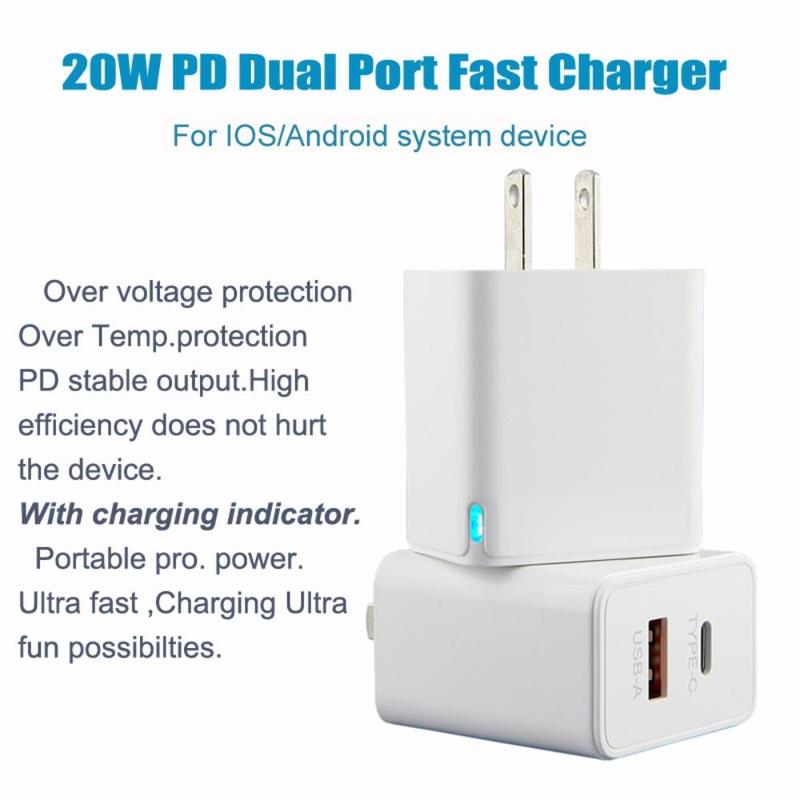 20W Dual-Port PD Fast Charger, Universal 2 In 1 Mobile Phone Charger with USB-C & USB-A Compatible with iPhone, Samsung, Android, Tablet, Mobile Phone