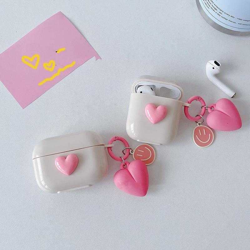 Cute 3D Heart Shaped Silicone Earphone Case with Keychain, 1 Count Creative Design Earphone Case for AirPods 1 2 Pro 3, Earphone Accessories for Women