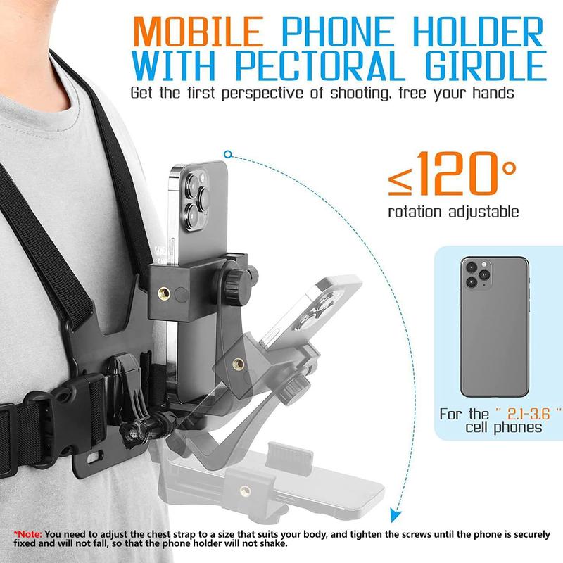 Outdoor Cycling Mobile Phone Chest Mount Harness Strap Holder, Phone Chest Mount Harness Strap Bracket, Universal Cell Phone Chest Mount for Outdoor Sports