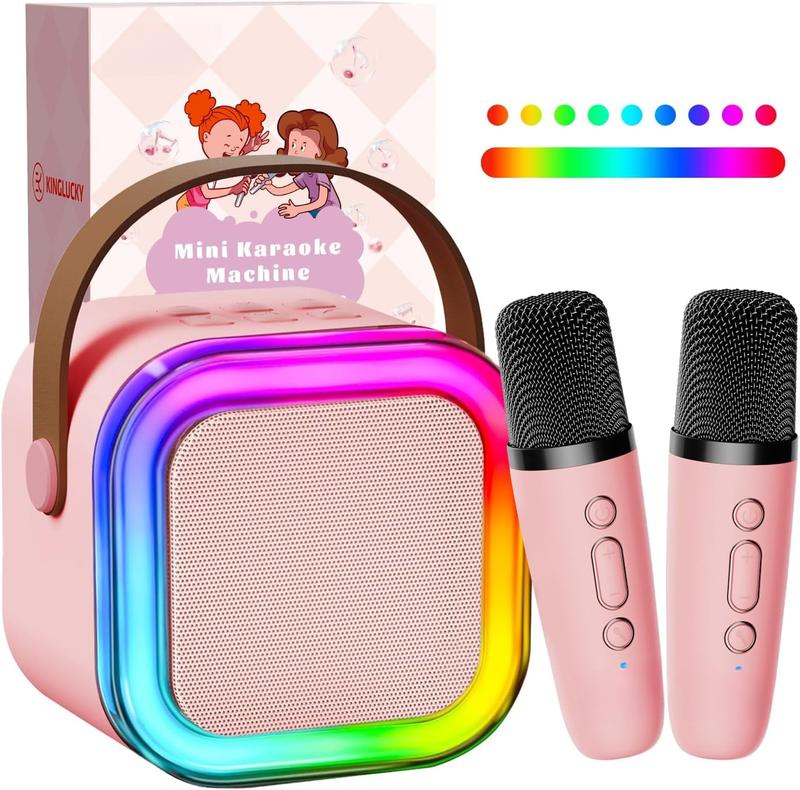 TOP Mini Karaoke Machine for Kids (with 14M+ Songs), Christmas Birthday Gifts Ideas for Girls Toy Ages 3-12+, Portable Bluetooth Speaker with 2 Wireless Microphones - Pink