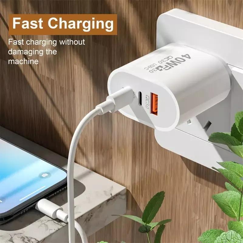 40W Dual PD Fast Wall Charger Power Adapter For Compatible iPhone 16 15 Pro Max 14 13 Plus & Android Charging Plug