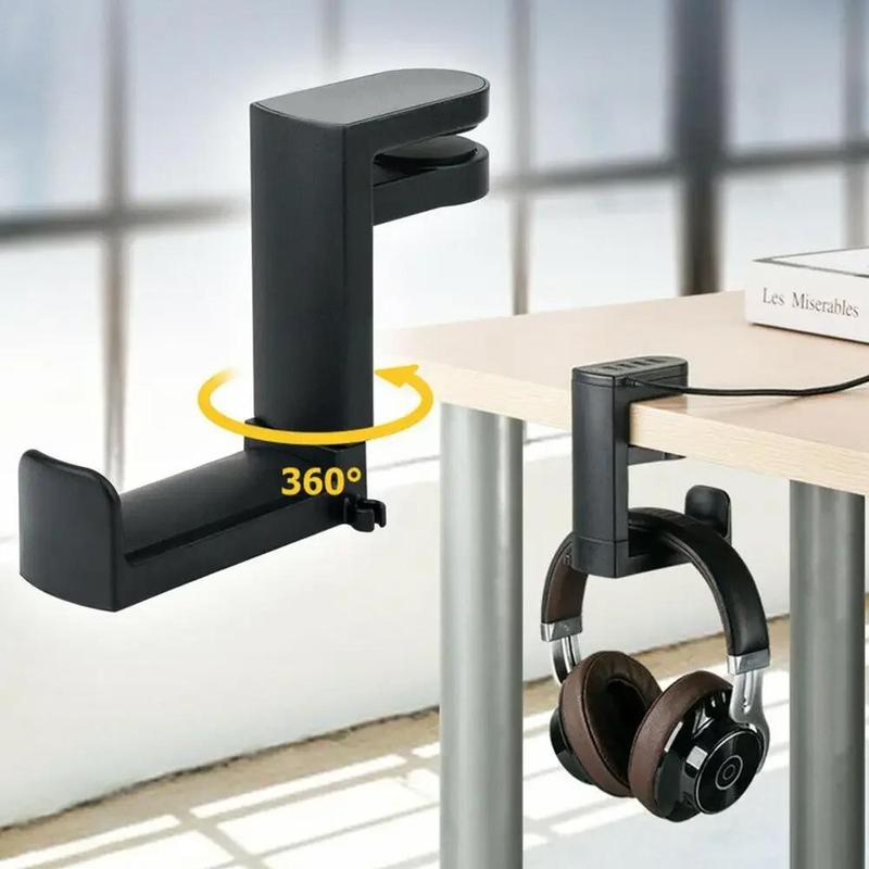 Over-ear Design Headset Hook Holder, Headphones Stand with Adjustable & 360° Rotating Arm Clamp, Universal Headphones Holder Clamp for Home Office