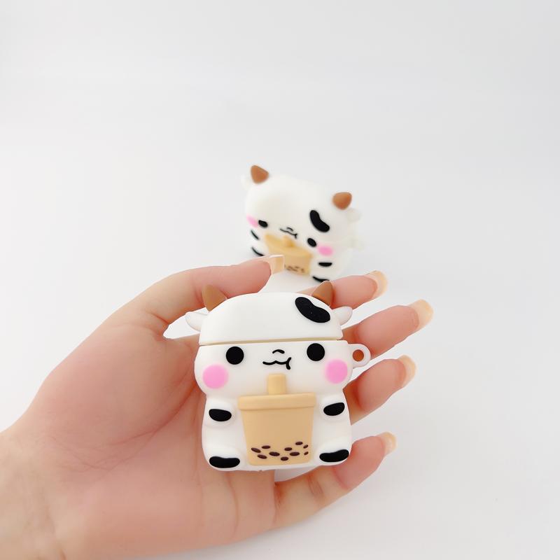 Boba Milk Cow Case Cover for Airpods 1 2 3 Pro Adorable Shockproof Silicone Protective Case Cover Accessories Handheld