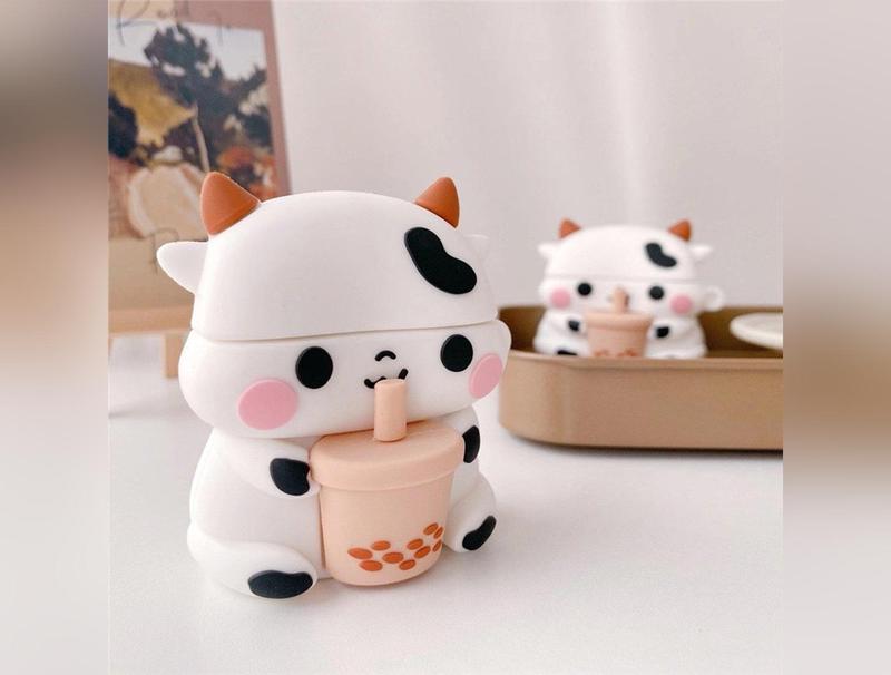 Boba Milk Cow Case Cover for Airpods 1 2 3 Pro Adorable Shockproof Silicone Protective Case Cover Accessories Handheld