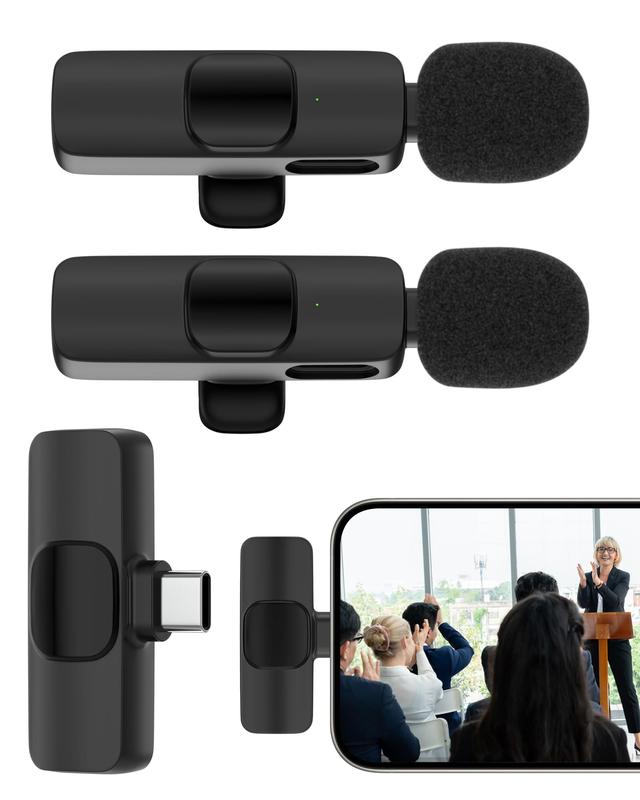 Wireless Lavalier Microphone USB C, Lavalier Bluetooth Microphone for Apple iPhone 16 15 Pro Max  Plus, Lavalier Microphone Mini for Android Phone for Video Youtube Tiktok Vlog Audio Connect Bluetooth Microphone streaming wireless lapel Clip Connection