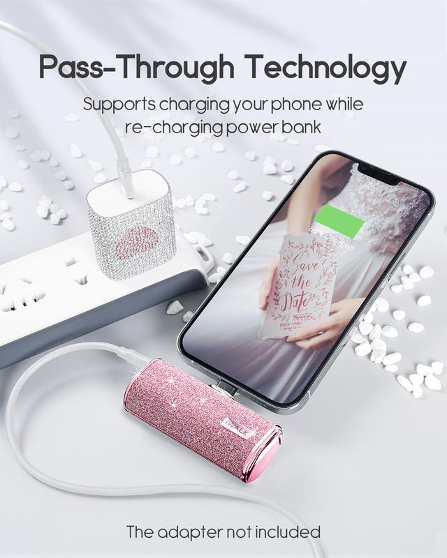 iWALK Small Portable Cute Shiny Charger 4500mAh PD Fast Lightning charger,Home Office Travel Charger,suitable for iPhone 14 13 12 11 Xs Xr X 8 7 6 iPad Airpods