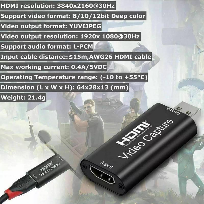 HDMI to USB Video Capture Card 1080P Recorder Video 4K HDMI Video Capture Card, Cam Link Card Game Audio Capture Adapter HDMI to USB 2.0 Record Capture Device for Streaming, Live Broadcasting, Video Conference, Teaching, Gaming, PS4, Xbox One, PC