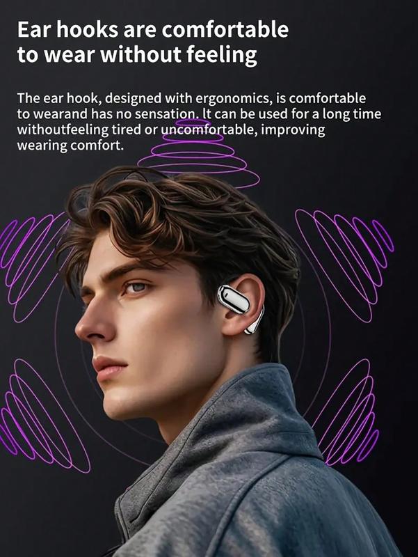 Over The Ear Earbuds, True Wireless Open Ear Bluetooth 5.4 Earbuds with Intelligent Touch Screen, LED Display, Multiple EQ Sound Effects, IPX7 Waterproof, Noise Reduction, for Running (Black)