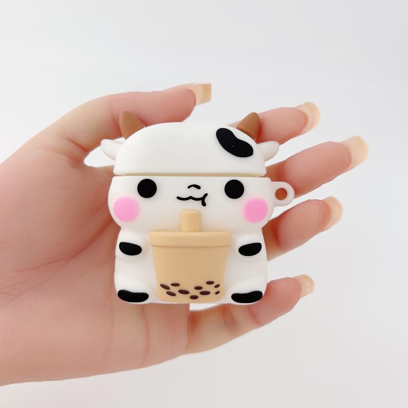 Boba Milk Cow Case Cover for Airpods 1 2 3 Pro Adorable Shockproof Silicone Protective Case Cover Accessories Handheld