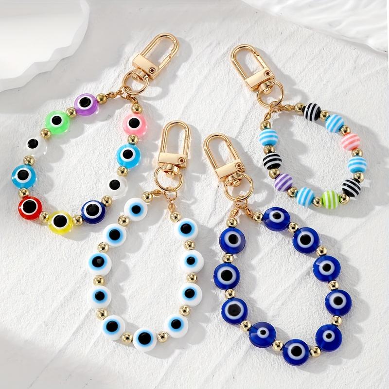 Vibrant Evil Eye Beaded Wristlet Phone Lanyard Strap Cord - Stylish Retro Keychain Purse Bag Charm with Earbud Case Cover - Unique Friends Gift or Personal Accessory for Women and Men Smartphone Cellphone Smartphone Cellphone