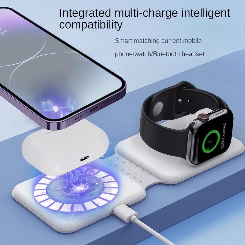 2 In 1 Foldable Wireless Charger, Foldable Wireless Charging Stand, Portable Mobile Phone Charging Station with Magnetic Function Compatible with iPhone Airpods iWatch, Durable Smartphone Charger