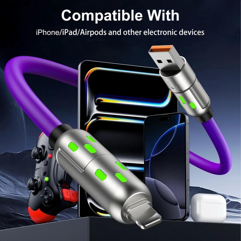 240w 4-in-1 USB C Cable,Multi Charger Cable with Breathing Light, PD 5A Multi Fast Charging & Data Sync Silicone Compatible for iPhone Samsung Laptop Multi Device Charging,(Gery) (Purple)