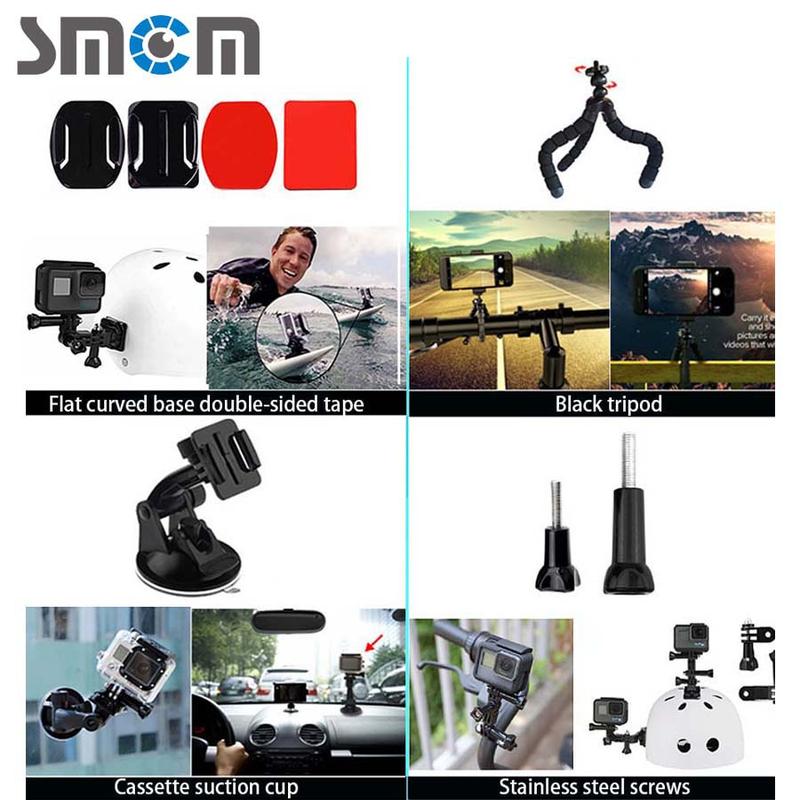 SMCM 58-in-1 Action Camera Accessories, 58pcs set Headband & Chest Strap & Wrist Strap & Selfie Stick & Car Stand & Buoyancy Stick & Other Accessories