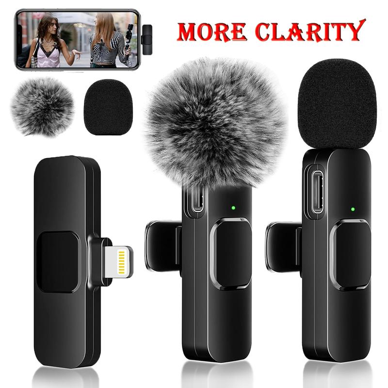 Christmas Wireless Lavalier Microphone,Cordless Omnidirectional Condenser Recording Mic , Rechargeable Microphone,  for Video Recording, Teaching, Interviews Christmas Audio Charging Cable Usb Smartphone Wireless Lavalier Lapel Microphone