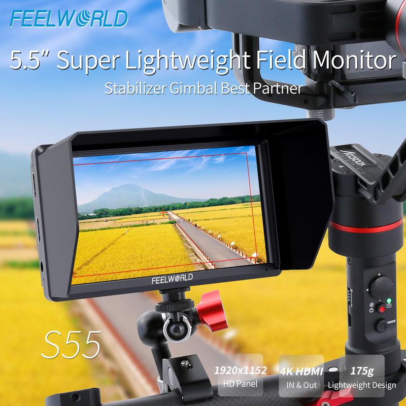 FEELWORLD S55 5.5 inch Camera DSLR Field Monitor Small Full HD 1920x1152 IPS LUT Video Peaking Focus Assist with 4K HDMI 8.4V DC Input Output Include Tilt Arm