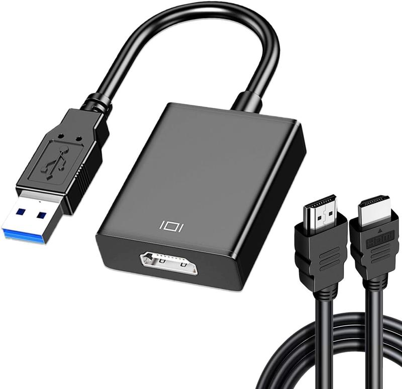 USB to HDMI Adapter with 6FT HDMI to HDMI , USB 3.0 to HDMI Full 1080P Video Audio Converter for PC, Laptop to Monitor, Support Windows XP 7 8 8.1 10 11