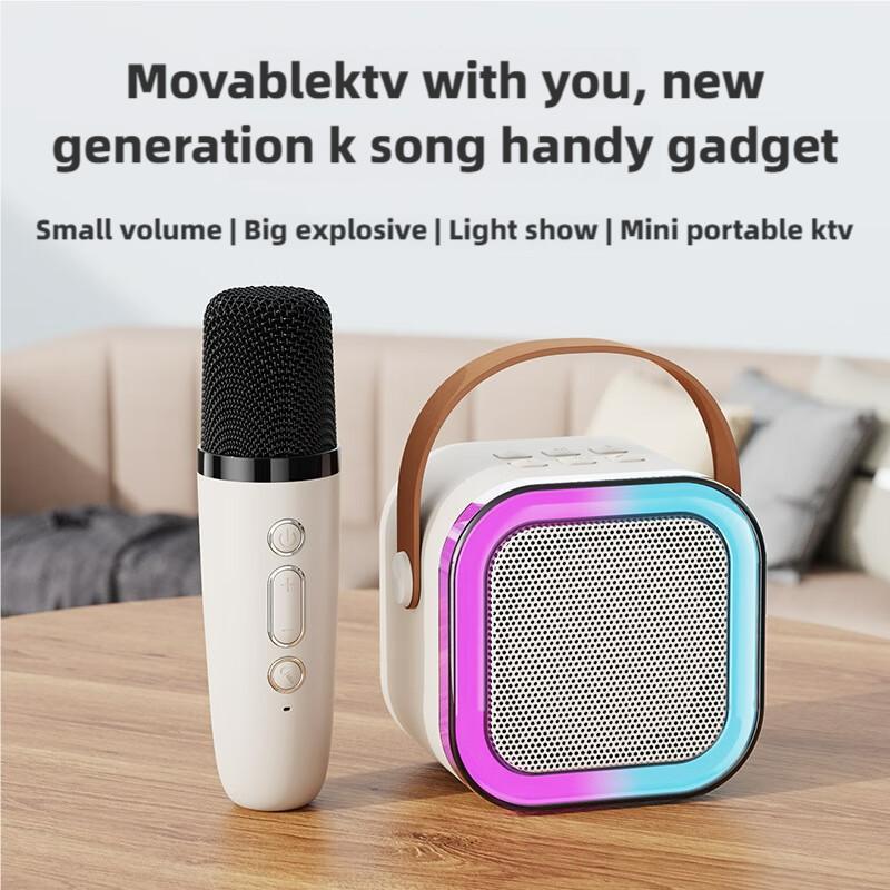 Portable Wireless Speaker with Microphone, Rechargeable LED Light Bluetooth-compatible Speaker with Microphone, Home Karaoke Machine for Home Party