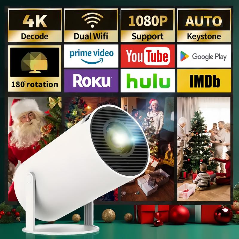 [Christmas Gift]7000 Lumens Portable Mini Projector - WIFI 6,4K 1080P Support, 180° Rotatable, Auto Keystone, Smartphone, and Movie Nights Audio Bluetooth