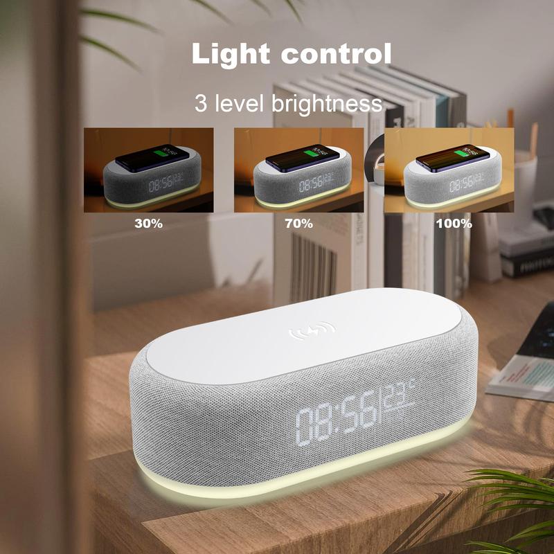 Wireless Charging Station Digital Alarm Clock For Bedroom Temperature Display 15W Fast Wireless Charger Dock With Night Light for iPhone 16 15 14 13 12 11 X,Samsung Series